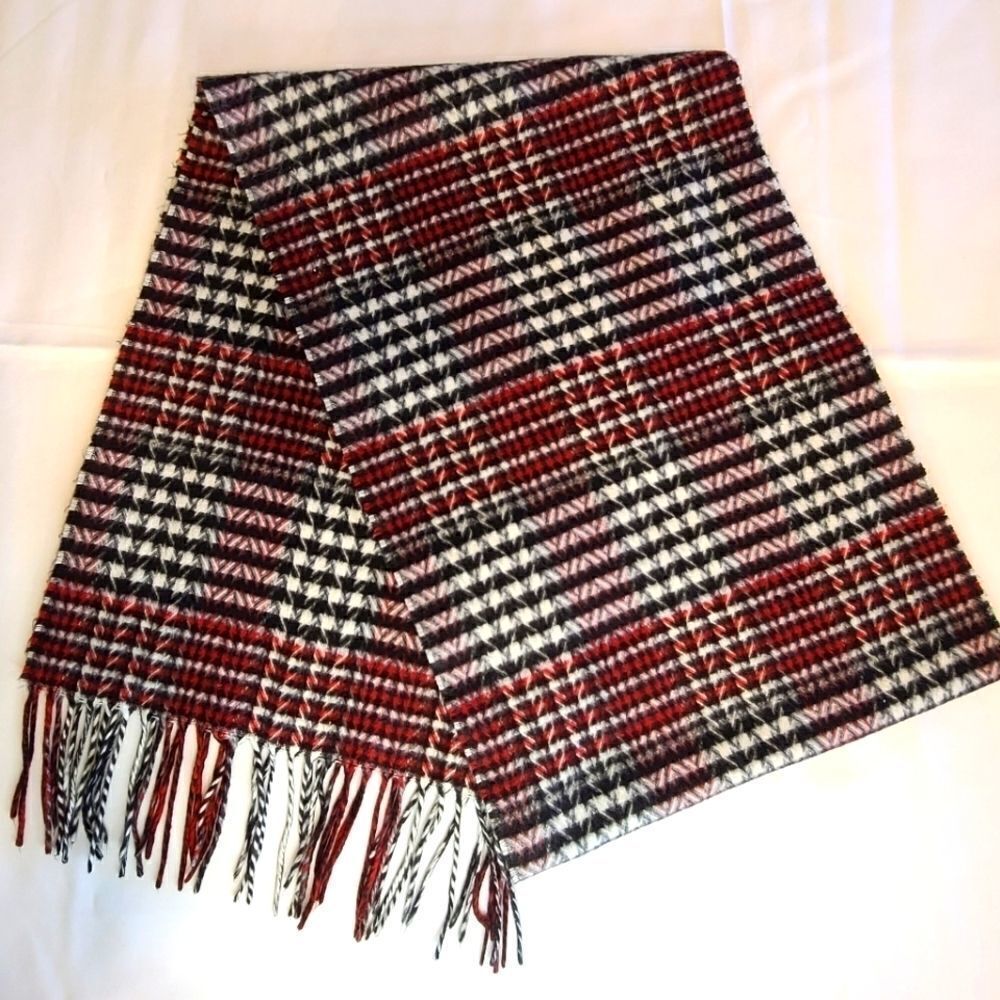 German Preston of York plaid scarf, made in Germany, soft acrylic red, black, w…
